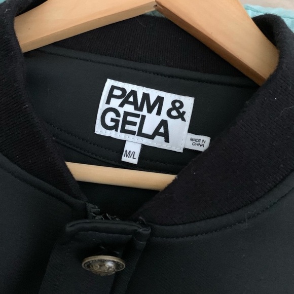 PAM & GELA Aviator Track Colorblock Striped Sleeve Bomber Jacket - Picture 2 of 13